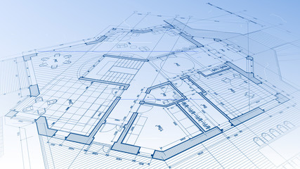 Architecture design: blueprint plan - vector illustration of a plan modern residential building / technology, industry, business concept illustration: real estate, building, construction, architecture