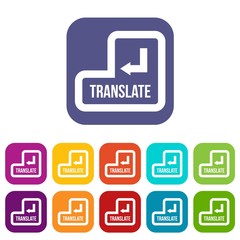 Translate button icons set vector illustration in flat style in colors red, blue, green, and other