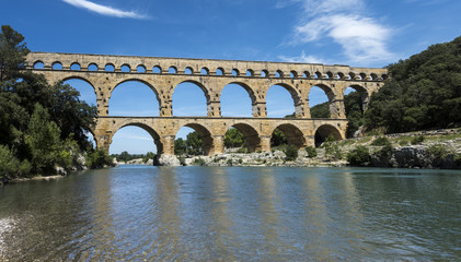Ancient Roman Aqueduct - Pont du Gard, near Nimes, Languedoc France, Europe