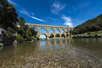Ancient Roman Aqueduct - Pont du Gard, near Nimes, Languedoc France, Europe