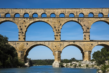 Fototapeta premium Ancient Roman Aqueduct - Pont du Gard, near Nimes, Languedoc France, Europe