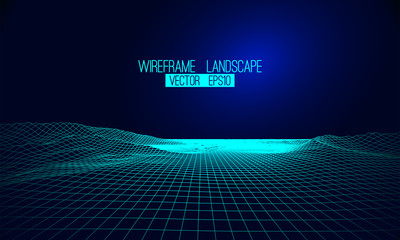 Abstract vector wireframe landscape background. Cyberspace grid. 3d © gorbovoi81