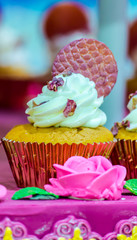 Sweet topping wedding cake decoration./ Sweet beauty flower and topping pastel color on homemade wedding cake decoration.