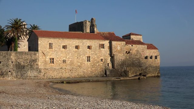 Budva Citadel from the Old Town beach. Montenegro