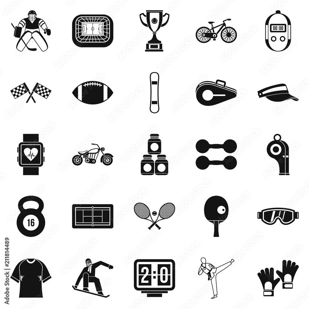 Poster strong man icons set. simple set of 25 strong man vector icons for web isolated on white background