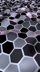 Obraz premium Honeycomb with a gradient color. Perspective view on polygon look like honeycomb. Wavy surface. Isometric geometry. 3D illustration