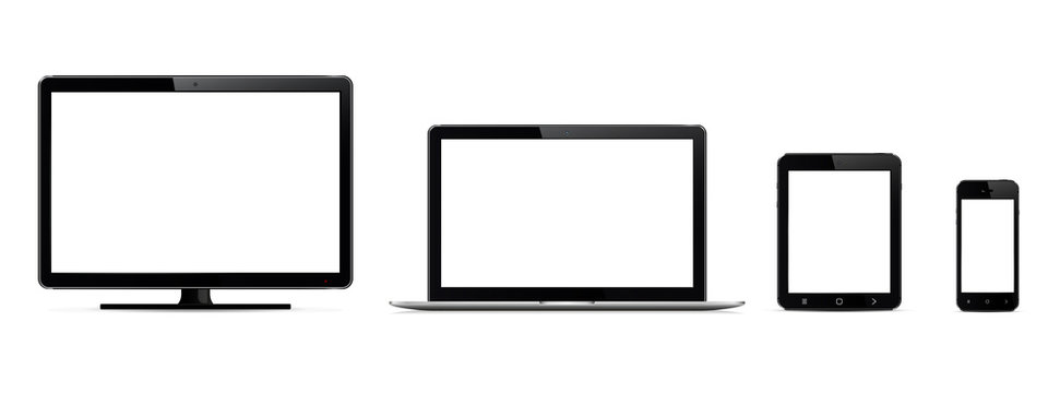 Vector digital devices. Monitor, laptop, tablet and smart phone.