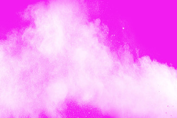 White powder explosion  on pink background. White dust splash cloud on pink background.