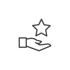 Hand and star outline icon. linear style sign for mobile concept and web design. Rating simple line vector icon. Symbol, logo illustration. Pixel perfect vector graphics
