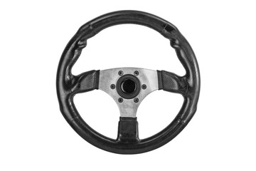 car racing sport steering wheel with soft black shammy leather and ergonomic handle isolated on a...