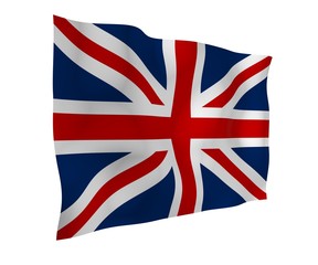 Waving flag of the Great Britain. British flag. United Kingdom of Great Britain and Northern Ireland. State symbol of the UK. 3D illustration