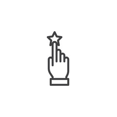 Rate with hand and star outline icon. linear style sign for mobile concept and web design. Achievement simple line vector icon. Symbol, logo illustration. Pixel perfect vector graphics
