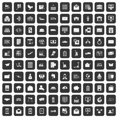 100 postal service icons set in black color isolated vector illustration
