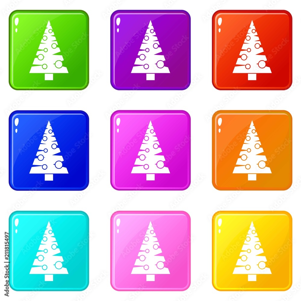 Poster christmas tree icons of 9 color set isolated vector illustration