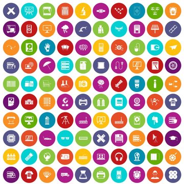 100 printer icons set in different colors circle isolated vector illustration
