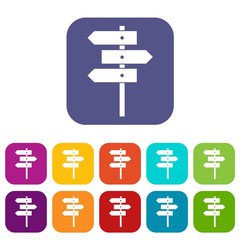 Direction signs icons set vector illustration in flat style in colors red, blue, green, and other