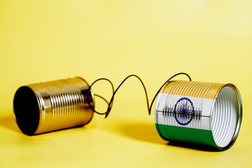 tin can phone with Indian Flag.communication concept