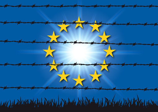 Europe - migrant - concept - fil barbel&eacute; - Lampedusa - symbole - union europ&eacute;enne