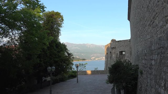 Sea view observation deck near  the Budva Citadel. Montenegro