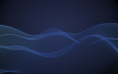 Abstract landscape on a blue background. Cyberspace grid. Hi-tech network. 3d technology illustration. 3D illustration