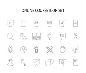 Line icons set. Online course pack. Vector illustration