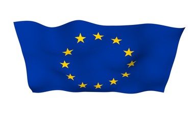 Slightly waving flag of the European Union isolated on white background, 3D rendering. Symbol of Europe. 3D illustration