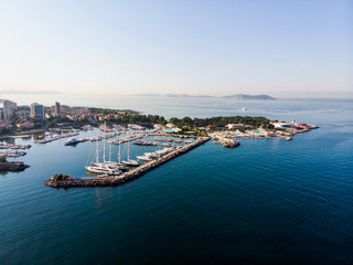 Fototapeta na wymiar Aerial Drone View of Kalamis Fenerbahce Marina in Istanbul