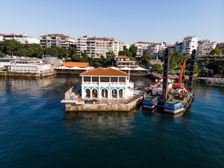 Aerial Drone View of Historical Moda Pier in Kadikoy / Istanbul.