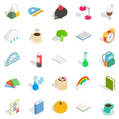 Autumn party icons set. Isometric set of 25 autumn party vector icons for web isolated on white background