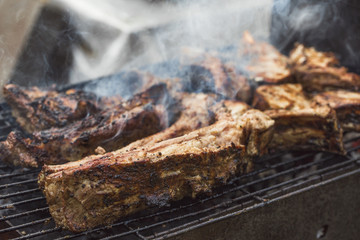 Pork ribs on the grill