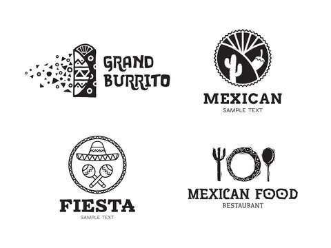 Vector Mexican Burrito Food Logo Set