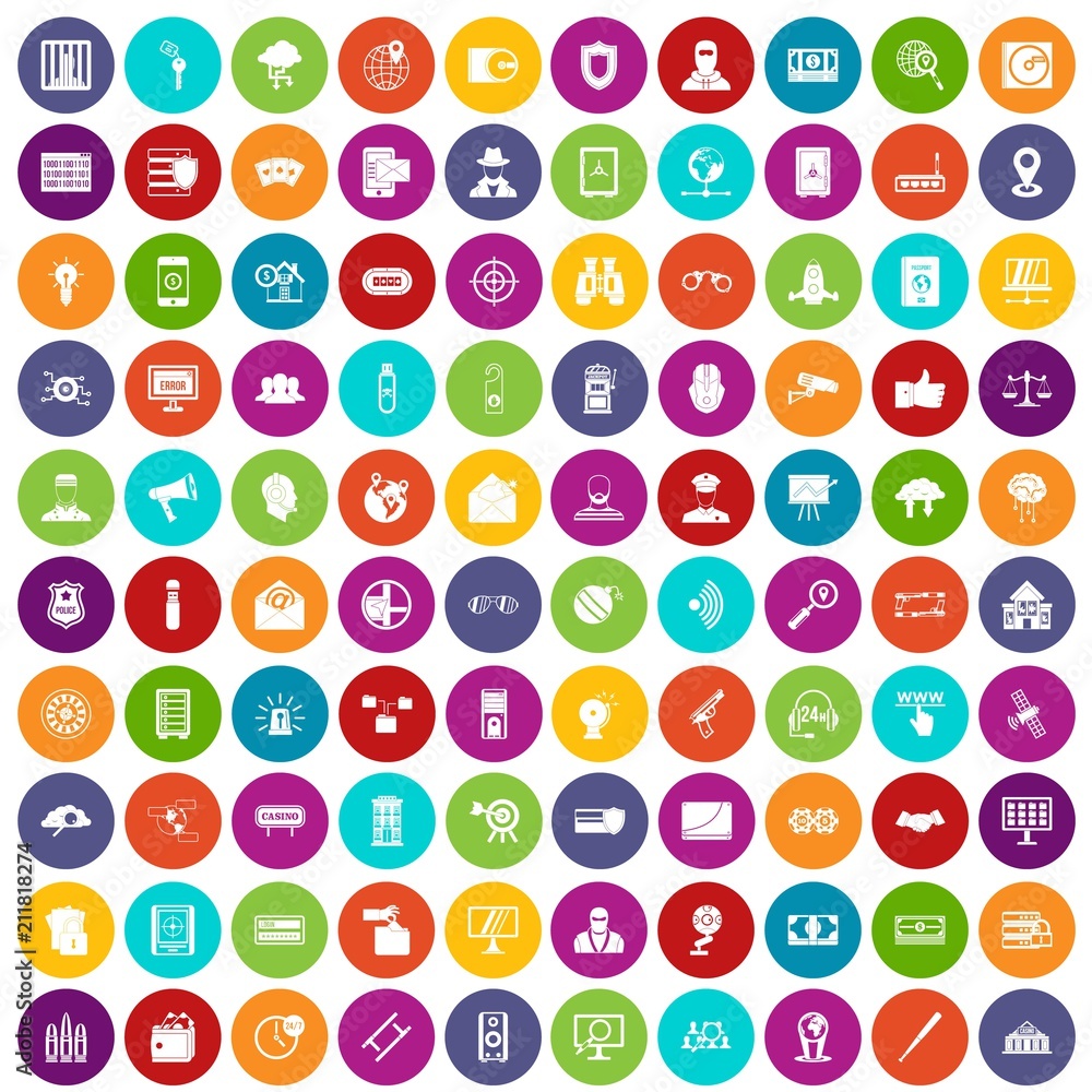 Poster 100 security icons set in different colors circle isolated vector illustration