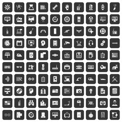 100 settings icons set in black color isolated vector illustration