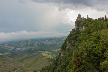 Castle on Monte Titano in San Marino before the storm