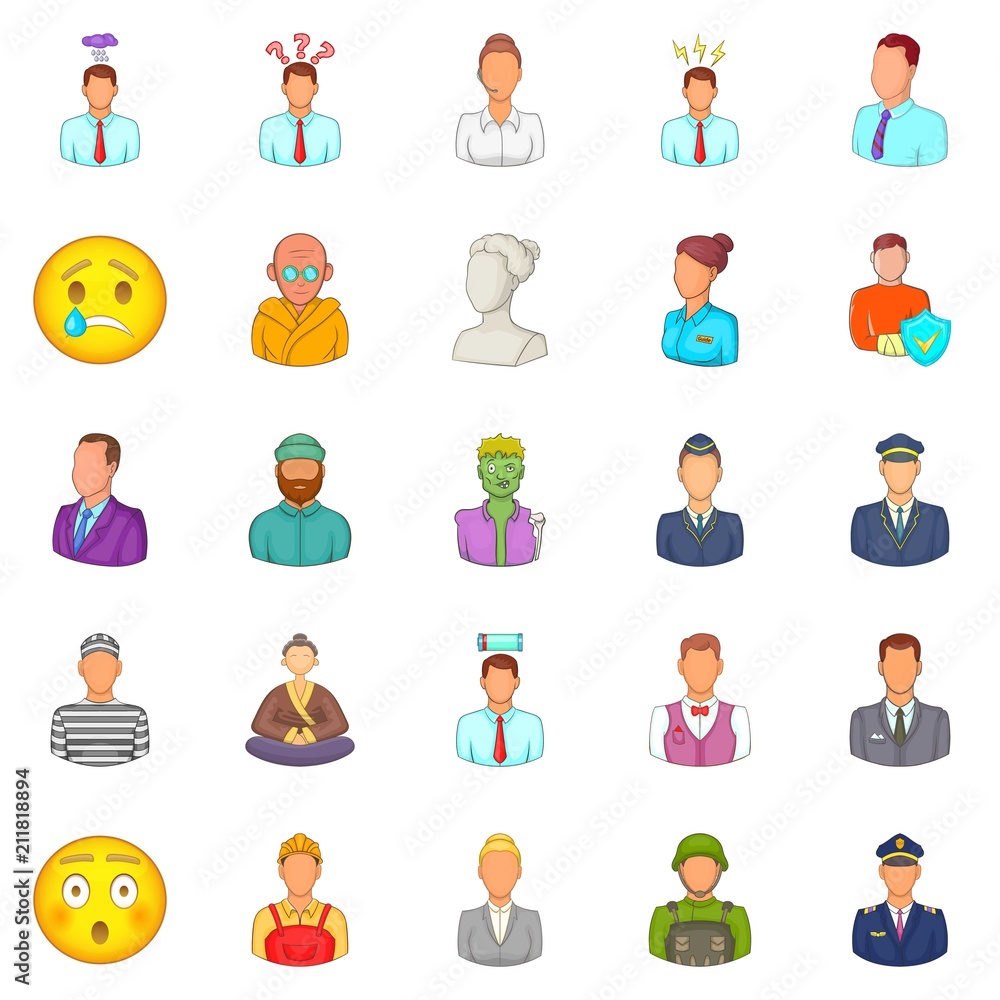 Poster population icons set. cartoon set of 25 population vector icons for web isolated on white background