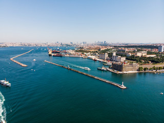 Naklejka na ściany i meble Istanbul, Turkey - May 23, 2018: Aerial Drone View of Kadikoy Seaside in Istanbul
