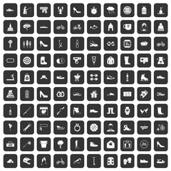 100 shoe icons set in black color isolated vector illustration