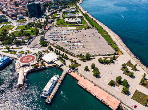 Istanbul, Turkey - May 23, 2018: Aerial Drone View of Kadikoy Car Park