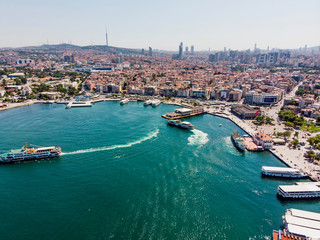 Obraz premium Istanbul, Turkey - May 23, 2018: Aerial Drone View of Kadikoy Seaside in Istanbul