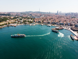 Fototapeta na wymiar Istanbul, Turkey - May 23, 2018: Aerial Drone View of Kadikoy Seaside in Istanbul
