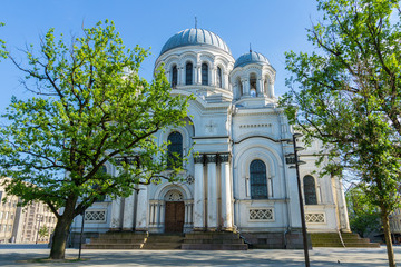 Fototapeta na wymiar Lithuania, Old Sankt Michael the Archangel Church in Kaunas in warm afternoon sunlight