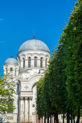 Lithuania, Blue sky over Sankt Michael the Archangel Church in Kaunas in evening light