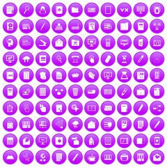 100 folder icons set in purple circle isolated on white vector illustration