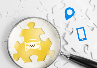 Taxi Search. 3D rendering graphics on the subject of "Taxi Cab Service".