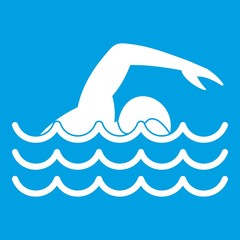 Swimmer icon white isolated on blue background vector illustration