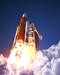American Space Launch System Takes Off. 3D Illustration.