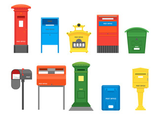 Cartoon Color Mail Box Set. Vector