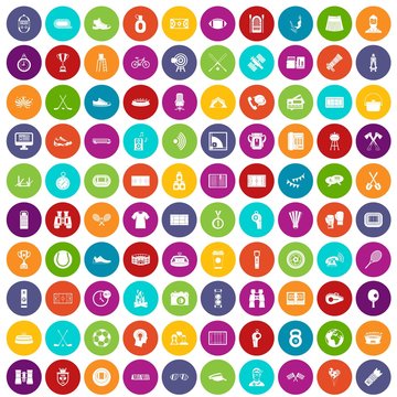 100 sport journalist icons set in different colors circle isolated vector illustration