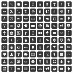 100 stadium icons set in black color isolated vector illustration