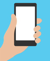 Hand holding smartphone. Social network, social media usage on mobile device. Concept for websites, web banner. Flat design vector illustration. EPS10